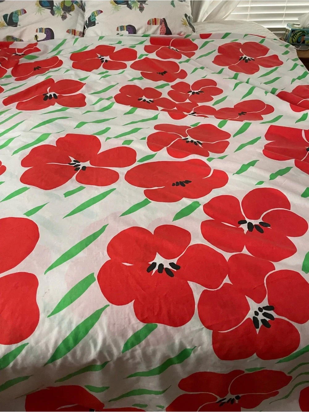 Vintage 70s Red & Green Floral Duvet Cover